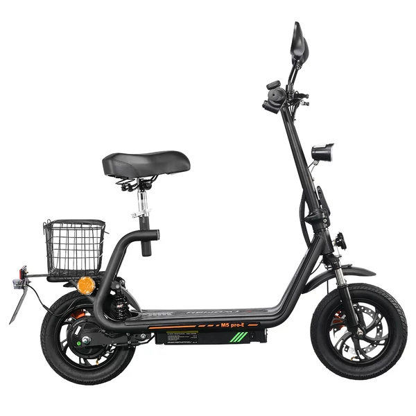 TWOFISH M5 PRO-E EEC tanúsított elektromos robogó üléssel, kosárral, 500W motor, 48V 13Ah, 40km/h, 30km hatótáv - Fekete