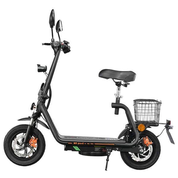 TWOFISH M5 PRO-E EEC tanúsított elektromos robogó üléssel, kosárral, 500W motor, 48V 13Ah, 40km/h, 30km hatótáv - Fekete