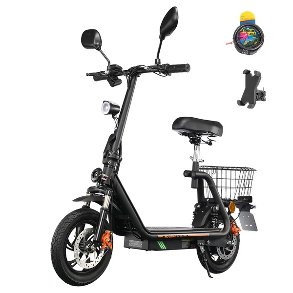 TWOFISH M5 PRO-E EEC tanúsított elektromos robogó üléssel, kosárral, 500W motor, 48V 13Ah, 40km/h, 30km hatótáv - Fekete