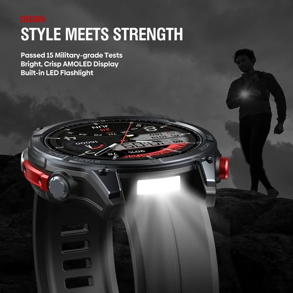 Zeblaze Stratos 4 strapabíró okosóra, 1,43" AMOLED, 6 műholdas GPS, egészségfigyelés, 170+ sportmód, 60 napos üzemidő, BT hívás – Fekete