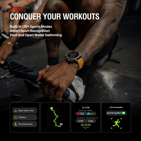 Zeblaze Stratos 4 strapabíró okosóra, 1,43" AMOLED, 6 műholdas GPS, egészségfigyelés, 170+ sportmód, 60 napos üzemidő, BT hívás – Fekete