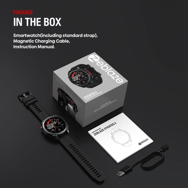 Zeblaze Stratos 4 strapabíró okosóra, 1,43" AMOLED, 6 műholdas GPS, egészségfigyelés, 170+ sportmód, 60 napos üzemidő, BT hívás – Fekete
