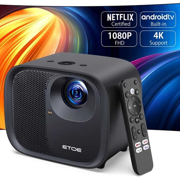 [Netflix & Android TV tanúsított] ETOE E3 Pro projektor, Dolby, natív 1080P, 600 ANSI, Android TV 11, 5G WiFi, 4K, HDMI