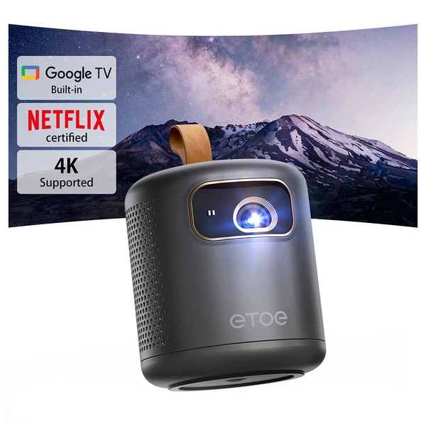 [Google TV tanúsítvánnyal] ETOE Dolphin DLP projektor, 500 ANSI lumen, natív 1080P, 4K UHD, autofókusz, Netflix/YouTube/Prime Video