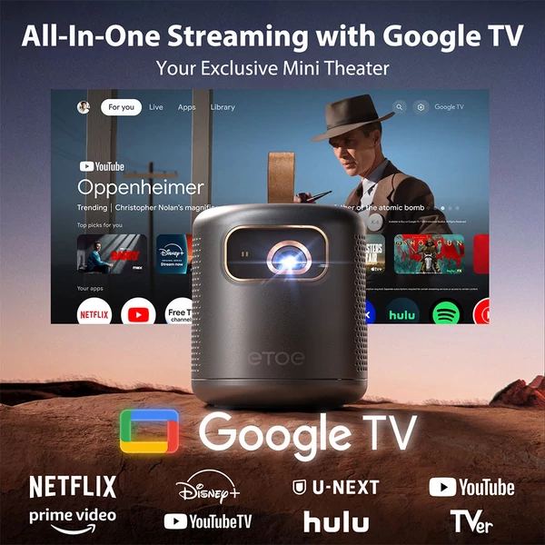 [Google TV tanúsítvánnyal] ETOE Dolphin DLP projektor, 500 ANSI lumen, natív 1080P, 4K UHD, autofókusz, Netflix/YouTube/Prime Video