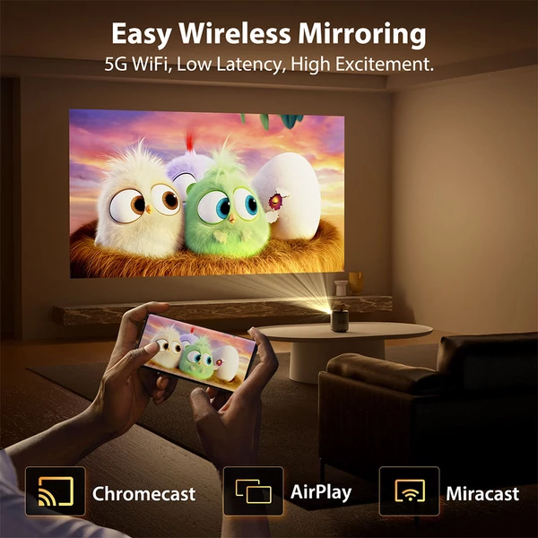 [Google TV tanúsítvánnyal] ETOE Dolphin DLP projektor, 500 ANSI lumen, natív 1080P, 4K UHD, autofókusz, Netflix/YouTube/Prime Video