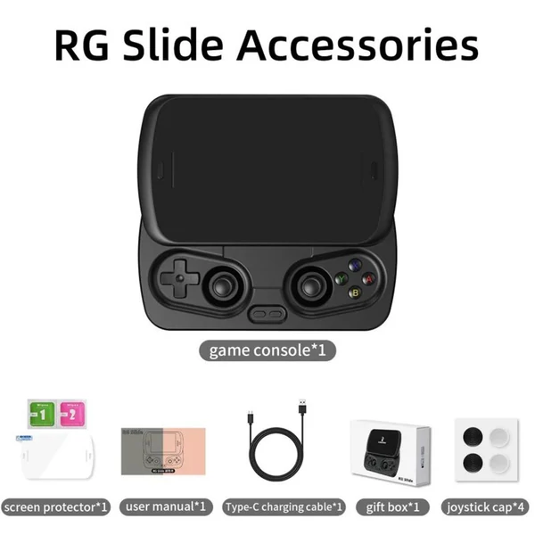 ANBERNIC RG Slide játékkonzol, 128GB kártya, 3000+ játék, 4,7" 120Hz érintőkijelző, 8GB LPDDR4X + 128GB UFS2.2, Android 13 - Fekete