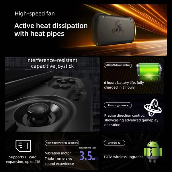 ANBERNIC RG Slide játékkonzol, 256GB kártya, 7000+ játék, 4,7" 120Hz érintőkijelző, 8GB LPDDR4X + 128GB UFS2.2, Android 13 - Fehér