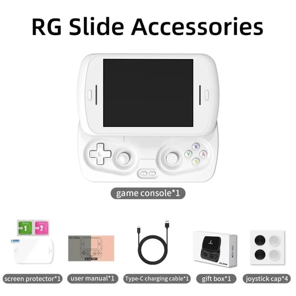 ANBERNIC RG Slide játékkonzol, 256GB kártya, 7000+ játék, 4,7" 120Hz érintőkijelző, 8GB LPDDR4X + 128GB UFS2.2, Android 13 - Fehér