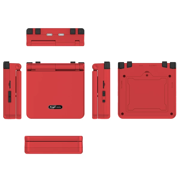 Powkiddy V90S felnyitható kézi konzol, 3,5" IPS, beépített üreges hangszóró, 128GB kártya, hangszóró, 6 óra játék, 20+ emulátor – Piros