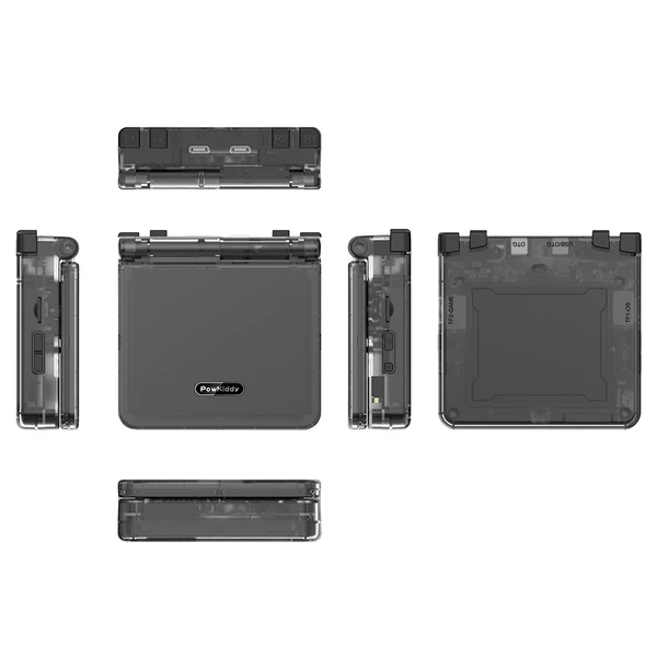 Powkiddy V90S felnyitható kézi konzol, 3,5" IPS, beépített üreges hangszóró, 64GB kártya, hangszóró, 6 óra játék, 20+ emulátor – Fekete
