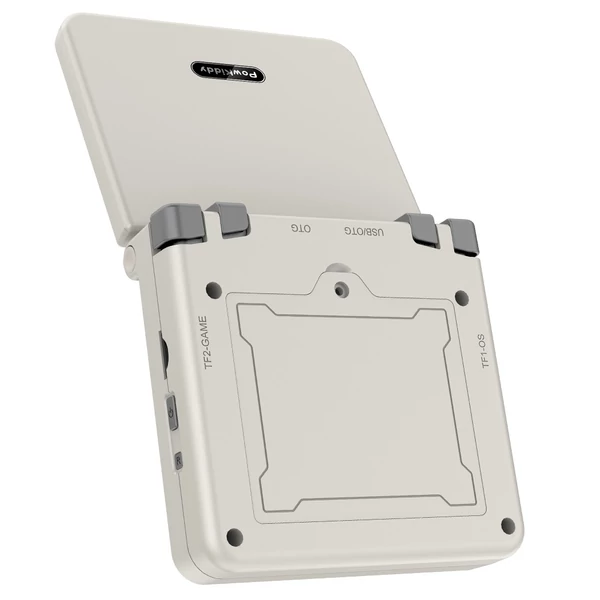 Powkiddy V90S felnyitható kézi konzol, 3,5" IPS, beépített üreges hangszóró, 128GB kártya, hangszóró, 6 óra játék, 20+ emulátor – Szürke