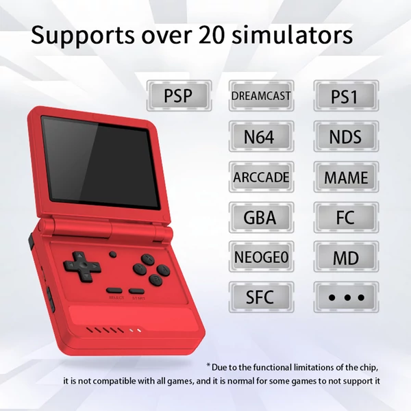 Powkiddy V90S felnyitható kézi konzol, 3,5" IPS, beépített üreges hangszóró, 128GB kártya, hangszóró, 6 óra játék, 20+ emulátor – Szürke