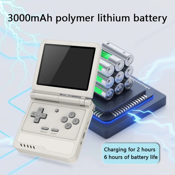 Powkiddy V90S felnyitható kézi konzol, 3,5" IPS, beépített üreges hangszóró, 128GB kártya, hangszóró, 6 óra játék, 20+ emulátor – Szürke
