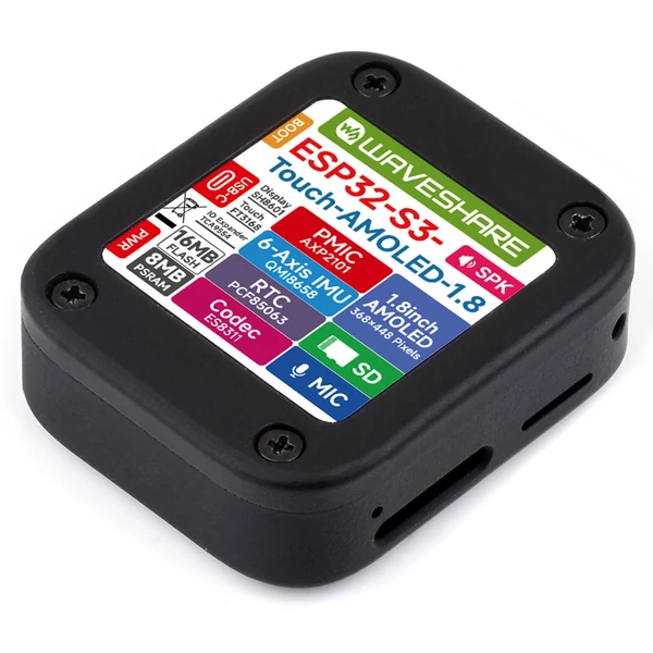 Waveshare ESP32-S3 1,8" AMOLED fejlesztőpanel, érintőkijelző, gyorsulásmérő, giroszkóp - Akkumulátorral