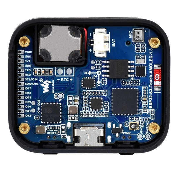 Waveshare ESP32-S3 1,8" AMOLED fejlesztőpanel, érintőkijelző, gyorsulásmérő, giroszkóp - Akkumulátorral