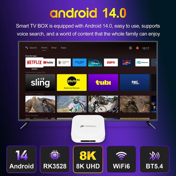 H96 Max M1 Plus Android 14 TV Box, RK3528, 4GB RAM, 128GB ROM, 8K UHD, WiFi 6, Bluetooth 5.4, 2×USB2.0, HDMI, Ethernet