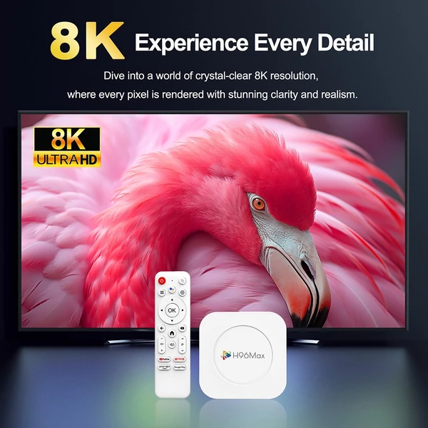 H96 Max M1 Plus Android 14 TV Box, RK3528, 4GB RAM, 128GB ROM, 8K UHD, WiFi 6, Bluetooth 5.4, 2×USB2.0, HDMI, Ethernet