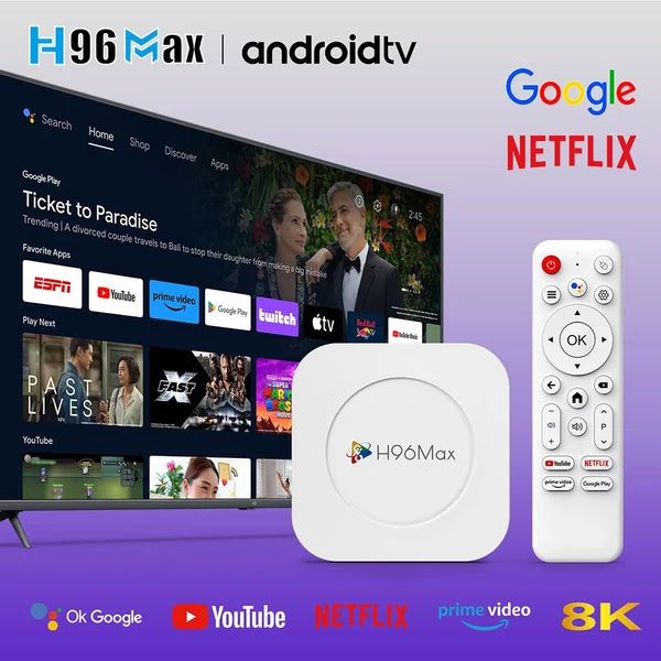 H96 Max M1 Plus Android 14 TV Box, RK3528, 4GB RAM, 128GB ROM, 8K UHD, WiFi 6, Bluetooth 5.4, 2×USB2.0, HDMI, Ethernet