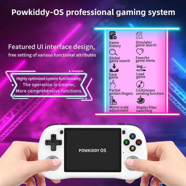 Powkiddy X35H kézikonzol, 3,5" IPS kijelző, 16+128GB TF kártya, Linux, 6 óra játékidő, HDMI - Narancs
