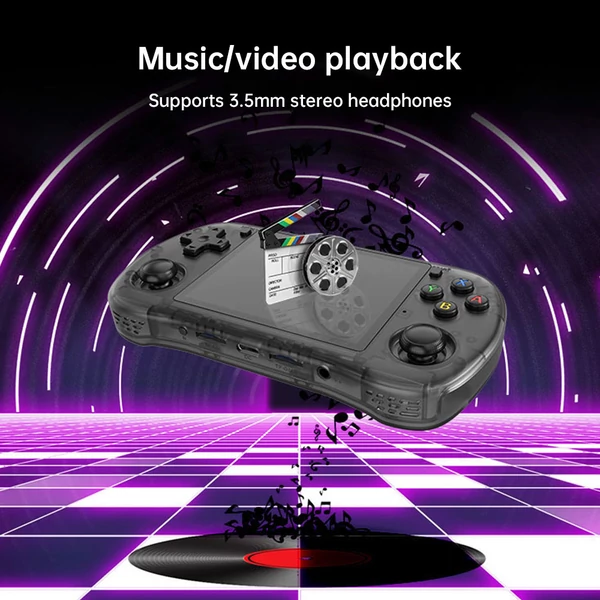 Powkiddy X35H kézikonzol, 3,5" IPS kijelző, 16+128GB TF kártya, Linux, 6 óra játékidő, HDMI - Fekete