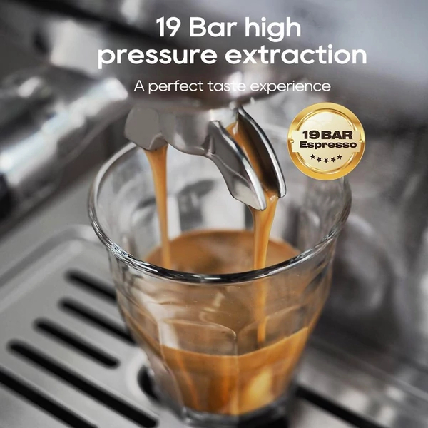 HiBREW H10A kávégép, 20 bar nyomás, állítható hőfok és csészeméret, 58mm portafilter, 1,8L víztartály - Ezüst