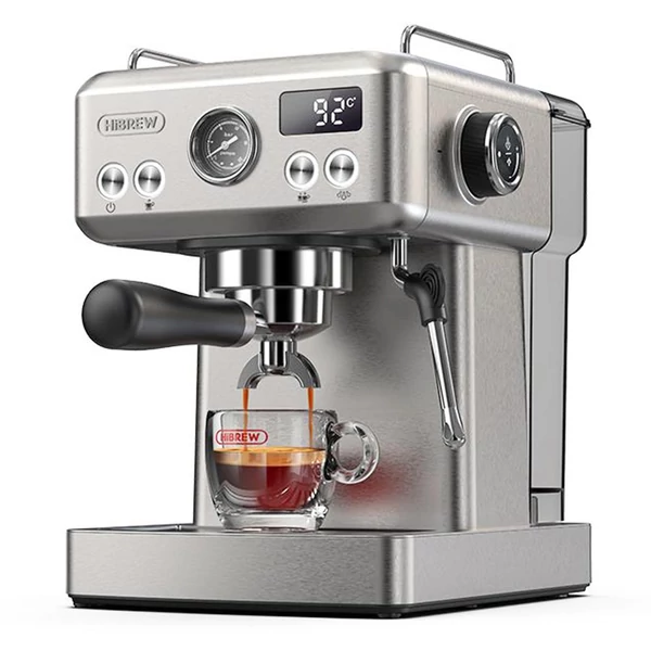HiBREW H10A kávégép, 20 bar nyomás, állítható hőfok és csészeméret, 58mm portafilter, 1,8L víztartály - Ezüst
