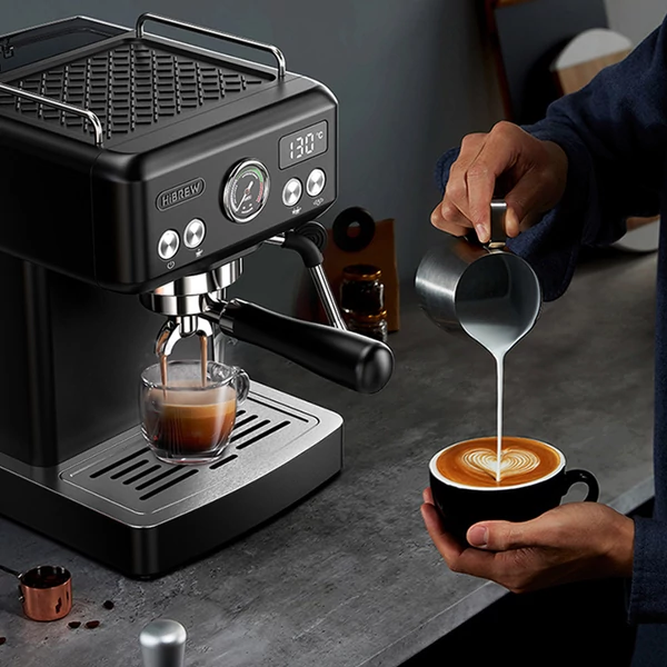 HiBREW H10A kávégép, 20 bar nyomás, állítható hőfok és csészeméret, 58mm portafilter, 1,8L víztartály - Fekete