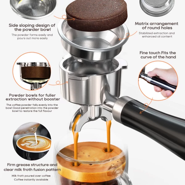 HiBREW H10A kávégép, 20 bar nyomás, állítható hőfok és csészeméret, 58mm portafilter, 1,8L víztartály - Fekete