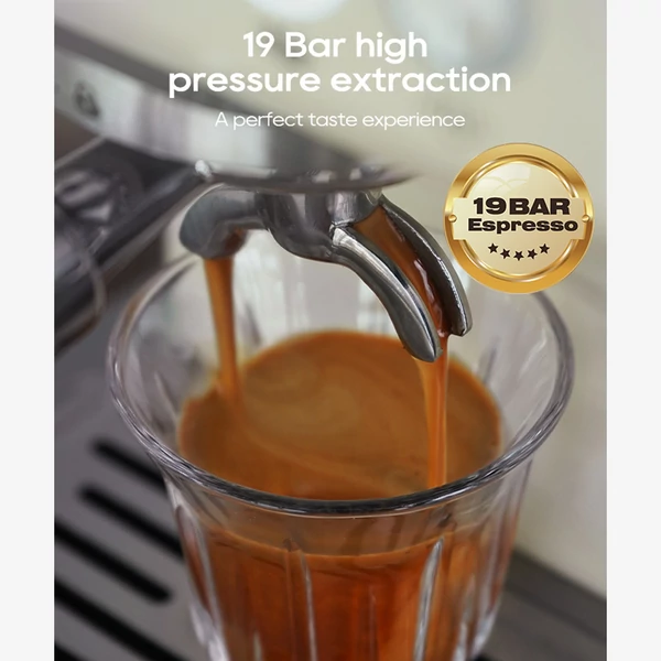 HiBREW H10A kávégép, 20 bar nyomás, állítható hőfok és csészeméret, 58mm portafilter, 1,8L víztartály - Bézs