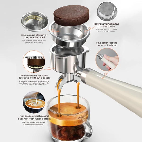 HiBREW H10A kávégép, 20 bar nyomás, állítható hőfok és csészeméret, 58mm portafilter, 1,8L víztartály - Bézs