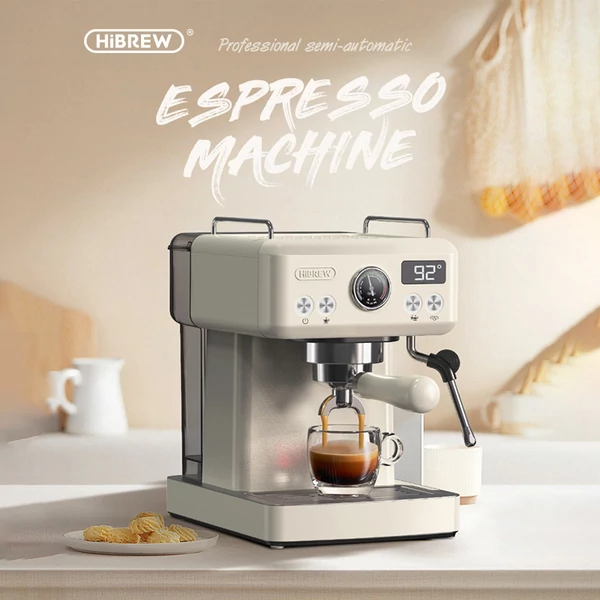 HiBREW H10A kávégép, 20 bar nyomás, állítható hőfok és csészeméret, 58mm portafilter, 1,8L víztartály - Bézs