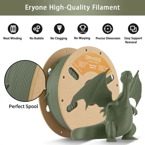 5kg ERYONE Matt Hyper PLA filament (1kg olajzöld+ 1kg szürke+ 1kg tengerészkék+ 1kg fehér+ 1kg fekete)