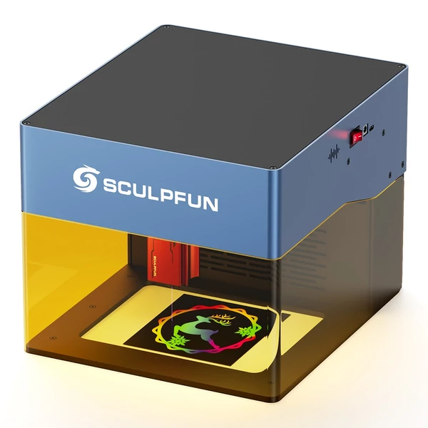 SCULPFUN iCube Pro 5W lézergravírozó, 0,06mm pont, 10000mm/perc, 32-bites vezérlő, cserélhető lencse, füstszűrő, hőriasztó, app kapcsolat, 130x130mm