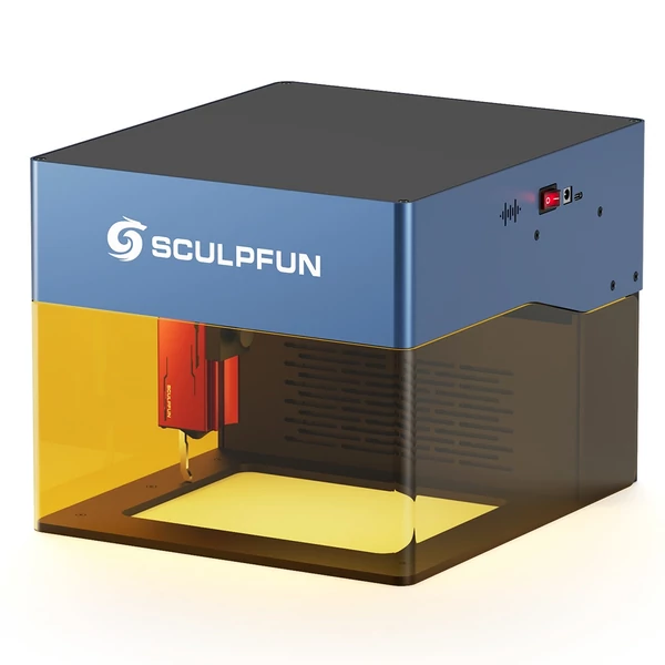 SCULPFUN iCube Pro 5W lézergravírozó, 0,06mm pont, 10000mm/perc, 32-bites vezérlő, cserélhető lencse, füstszűrő, hőriasztó, app kapcsolat, 130x130mm
