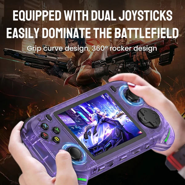 RX6H kézi játékkonzol, 64GB TF kártya, 3,5" kijelző, 20+ emulátor, 4 óra játékidő – Lila
