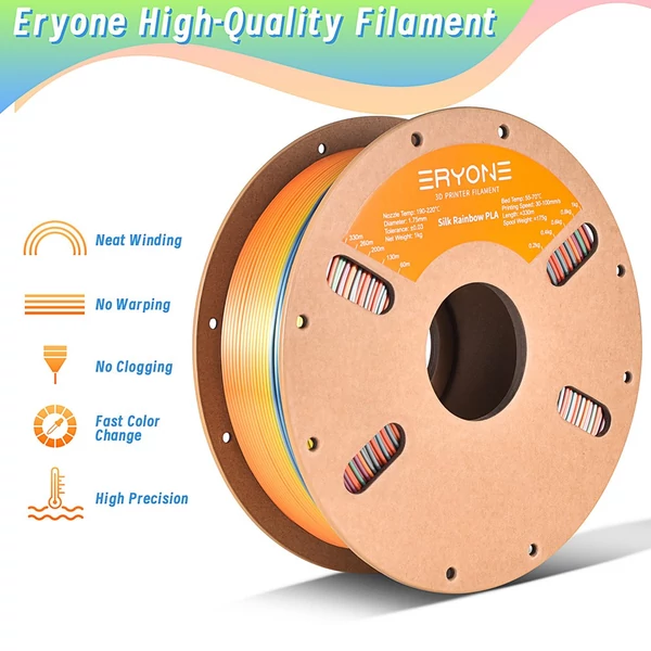 ERYONE Selyem PLA filament 1kg – Élénk Szivárvány