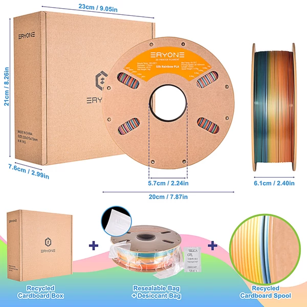 ERYONE Selyem PLA filament 1kg – Élénk Szivárvány