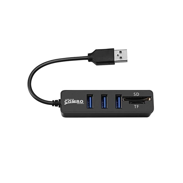 USB elosztó hub 3 USB porttal, SD és microSD (TF) kártyaolvasóval laptopokhoz és notebookokhoz