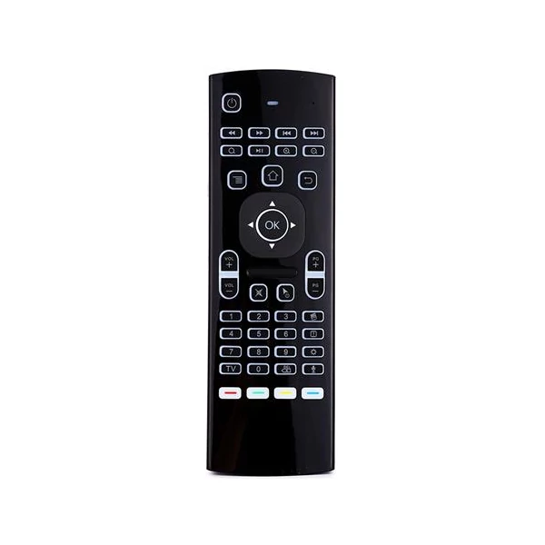 MX3-L-M háttérvilágításos, hangvezérléses, 6-tengelyes giroszkópos, vezeték nélküli Air Mouse QWERTY billentyűzet Android/Windows/Linux rendszerekhez