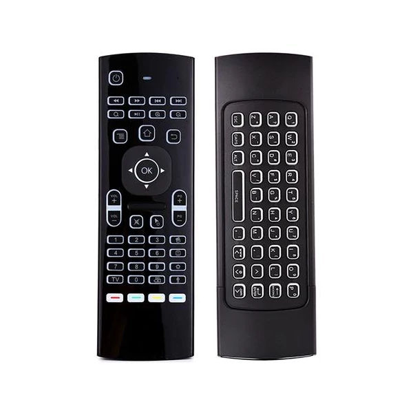 MX3-L-M háttérvilágításos, hangvezérléses, 6-tengelyes giroszkópos, vezeték nélküli Air Mouse QWERTY billentyűzet Android/Windows/Linux rendszerekhez