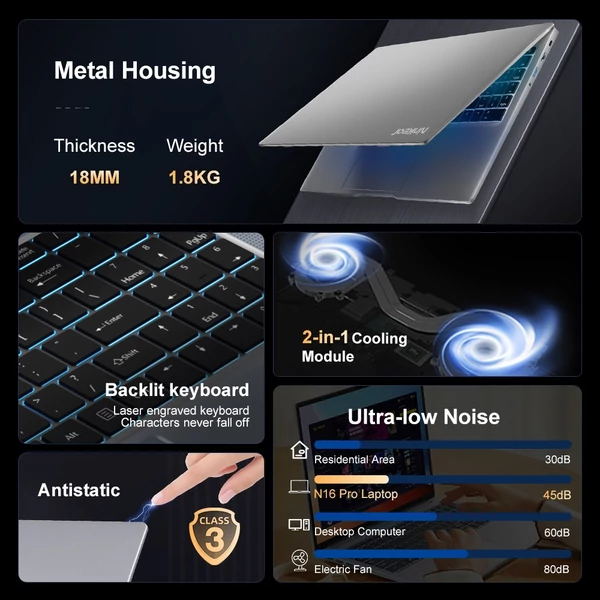 Ninkear N16 Pro laptop, 16" 2.5K IPS, i9-12900HK, 32GB RAM, 1TB SSD, 120Hz, WiFi 6, háttérvilágítás, HDMI, Type-C