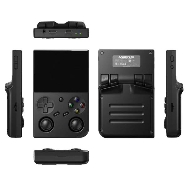 ANBERNIC RG35XX Pro játékkonzol, 64GB TF kártya, 3,5” IPS kijelző, 30+ emulátor, multimédia, 7 óra játékidő, két joystick – Fekete