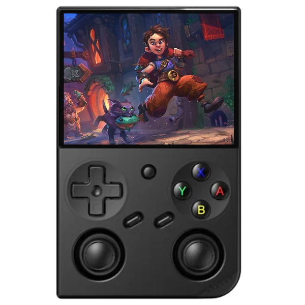 ANBERNIC RG35XX Pro játékkonzol, 64GB TF kártya, 3,5” IPS kijelző, 30+ emulátor, multimédia, 7 óra játékidő, két joystick – Fekete