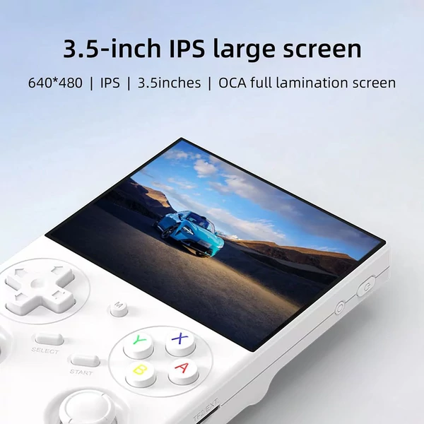 ANBERNIC RG35XX Pro játékkonzol, 64GB TF kártya, 3,5” IPS kijelző, 30+ emulátor, multimédia, 7 óra játékidő, két joystick – Fehér, játék nélkül