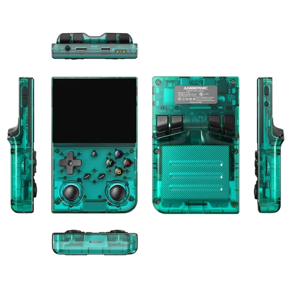 ANBERNIC RG35XX Pro játékkonzol, 64GB TF kártya, 3,5” IPS kijelző, 30+ emulátor, multimédia, 7 óra játékidő, két joystick – Átlátszó