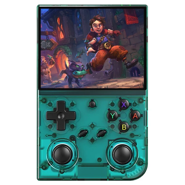 ANBERNIC RG35XX Pro játékkonzol, 64GB TF kártya, 3,5” IPS kijelző, 30+ emulátor, multimédia, 7 óra játékidő, két joystick – Átlátszó
