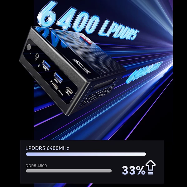 AOOSTAR GEM10 Mini PC, AMD Ryzen 7 6800H, 8 mag, 4.7GHz, 32GB LPDDR5, 1TB PCIe 4.0 SSD, 2×HDMI 2.1, USB4, WiFi 6, BT 5.2, 2×2.5G LAN, Oculink