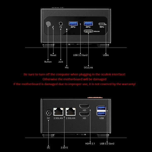 AOOSTAR GEM10 Mini PC, AMD Ryzen 7 6800H, 8 mag, 4.7GHz, 32GB LPDDR5, 1TB PCIe 4.0 SSD, 2×HDMI 2.1, USB4, WiFi 6, BT 5.2, 2×2.5G LAN, Oculink