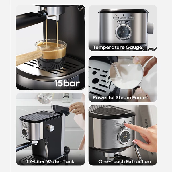HIBREW H5A félautomata kávégép, 1,2L víztartály, 15 bar, intelligens főzés
